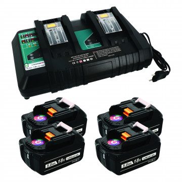 Pack 4 batteries compatible Makita 18V 5Ah + 1 chargeur double