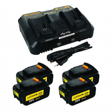 Pack 4 batteries compatible Dewalt 20V 5Ah + 1 chargeur double