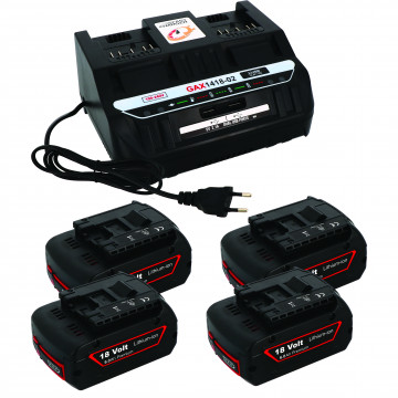 Pack 4 batteries compatible Bosch 18V 6Ah + 1 chargeur double