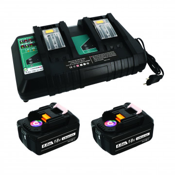 Pack 4 batteries compatible Makita 18V 6Ah + 1 chargeur double