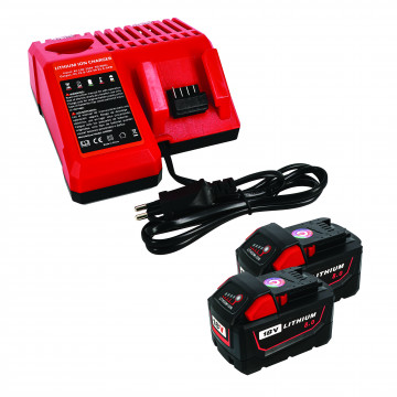 Pack 2 batteries compatible Milwaukee 18V 8Ah + 1 chargeur simple
