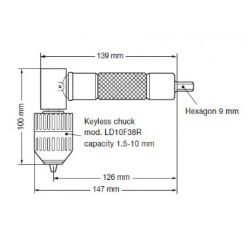 Renvoi d'angle 90°  mandrin -montage hexa 9 mm