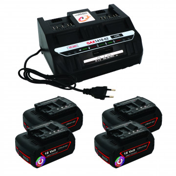 Pack 4 batteries compatible Bosch 18V 4Ah + 1 chargeur double