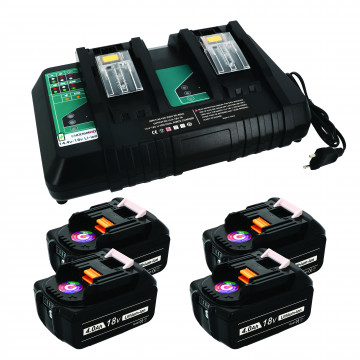 Pack 4 batteries compatible Makita 18V 4Ah + 1 chargeur double