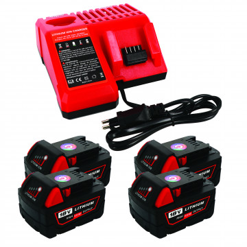 Pack 2 batteries compatible Milwaukee 18V 5Ah + 1 chargeur simple