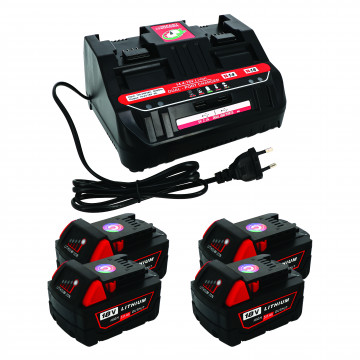 Pack 4 batteries compatible Milwaukee 18V 5Ah + 1 chargeur double
