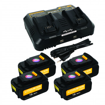 Pack 4 batteries compatible Dewalt 18V 5Ah + 1 chargeur double
